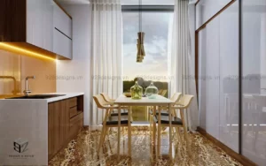 Thiết kế nội thất bếp và phòng ăn tối giản ưu tiên màu sắc đơn giản bởi màu sắc sẽ là điểm nhấn cho cả căn bếp, chỉ nên ưu tiên lựa chọn 3 đến 4 màu sắc cho căn bếp của mình